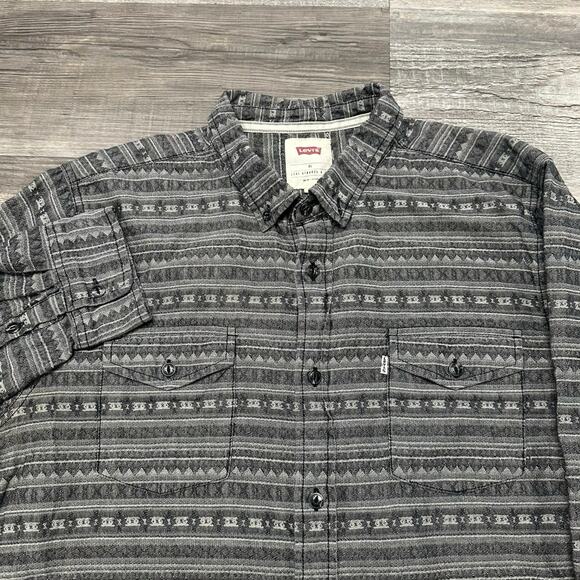 Levis Gray Black Mens XL Jacquard Textured Weave Aztec Button-Down Western Shirt - Picture 1 of 10